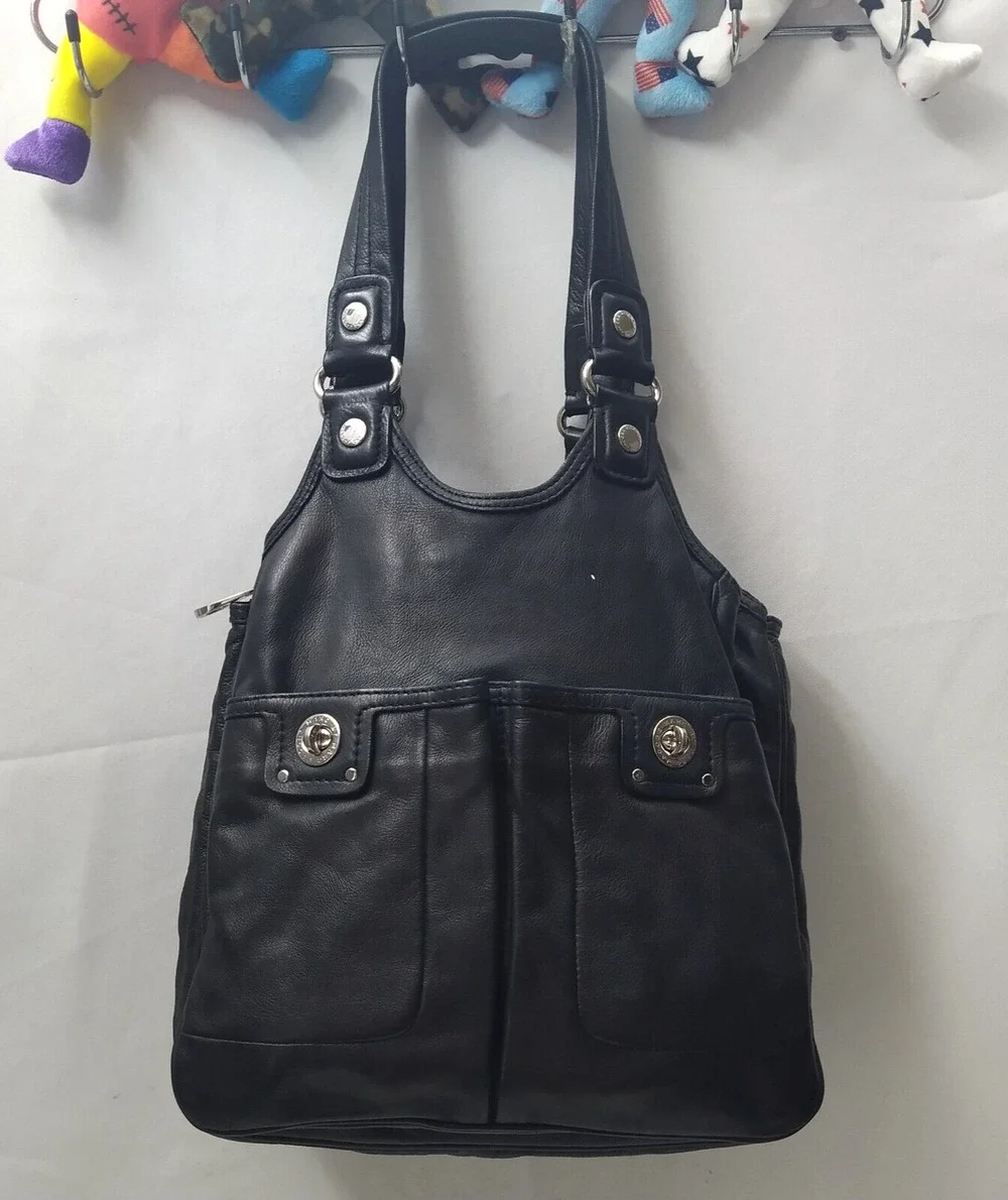 Marc By Marc Jacobs Black Leather Turnlock Pockets Zipper Closure Shoulder Bag